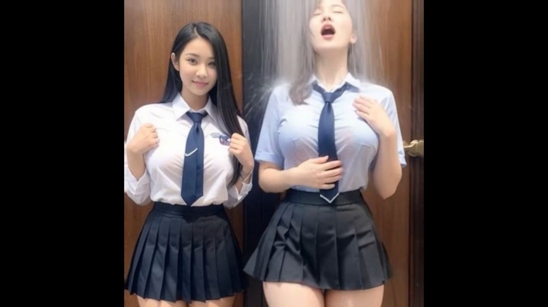⁣Showering in school uniforms with a friend watching